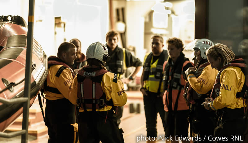 Exercise briefing at Cowes Lifeboat