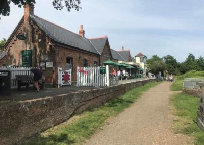 The old train platform which now hosts Off The Rails café/restaurant and Wight Cycle Hire