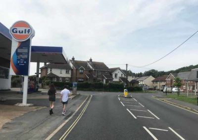 Turn left at the Gulf Garage to join Stroud Road